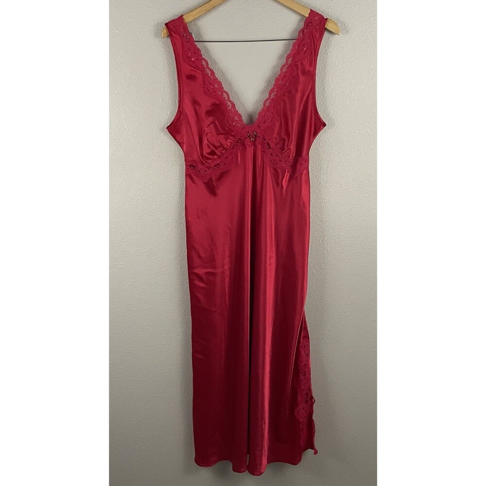 California Dynasty Womens L Red Satin Lace And Sequins Tie Back Maxi Slip Dress
